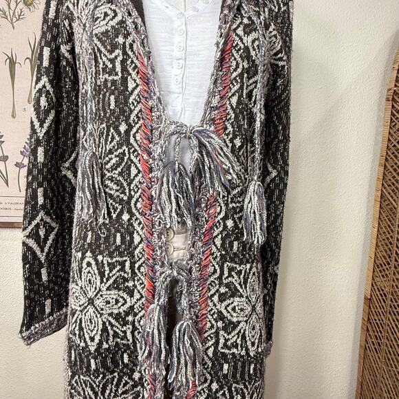Free People Hooded Tassel Tie Long Cardigan Sweater Fairy Grunge Forest Boho M - Picture 6 of 12